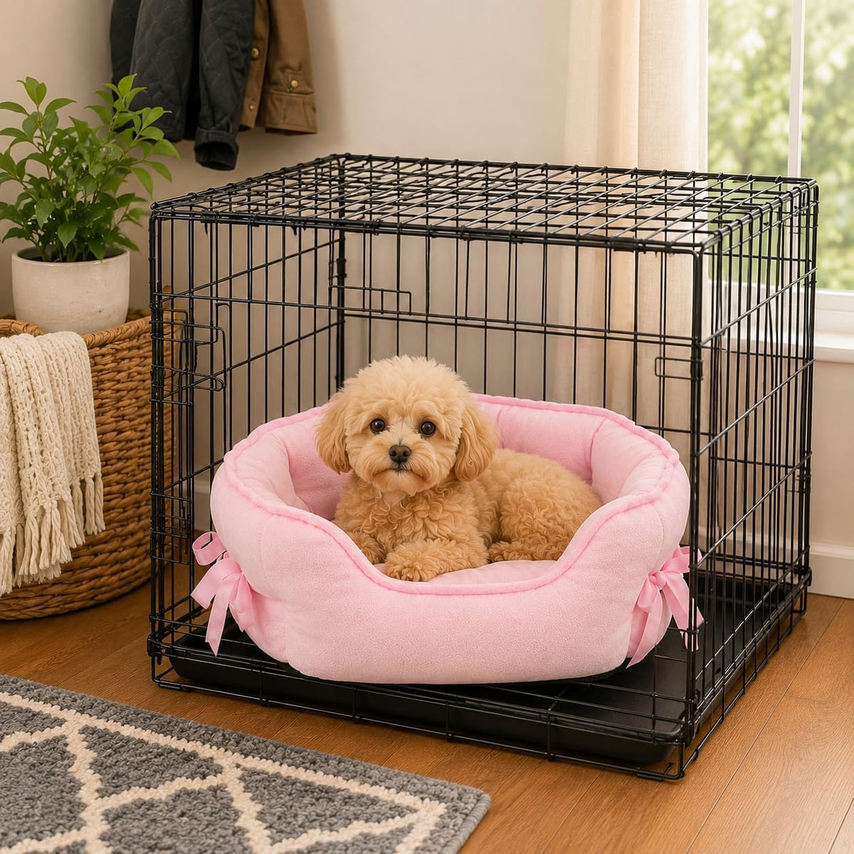 Pink Dog Bed for Small Breeds Breathable Princess Bowknot Puppy Cat Cushion