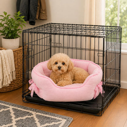 Pink Dog Bed for Small Breeds Breathable Princess Bowknot Puppy Cat Cushion