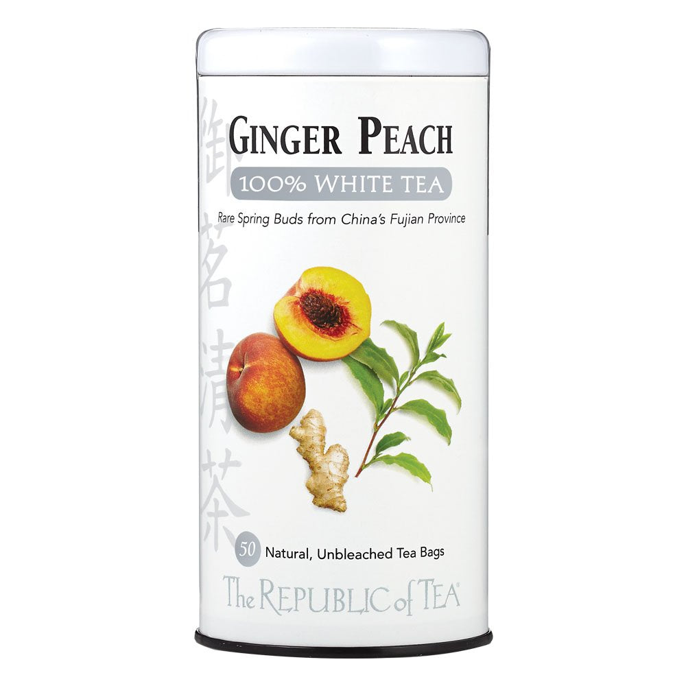 Ginger Peach 100% White Tea, Low Caffeine, 50 Count