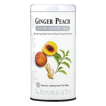 Ginger Peach 100% White Tea, Low Caffeine, 50 Count