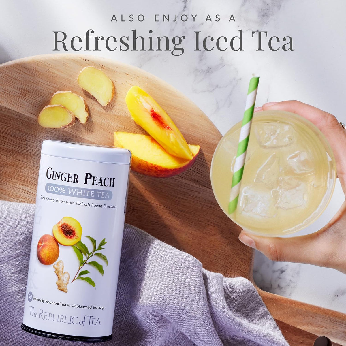 Ginger Peach 100% White Tea, Low Caffeine, 50 Count