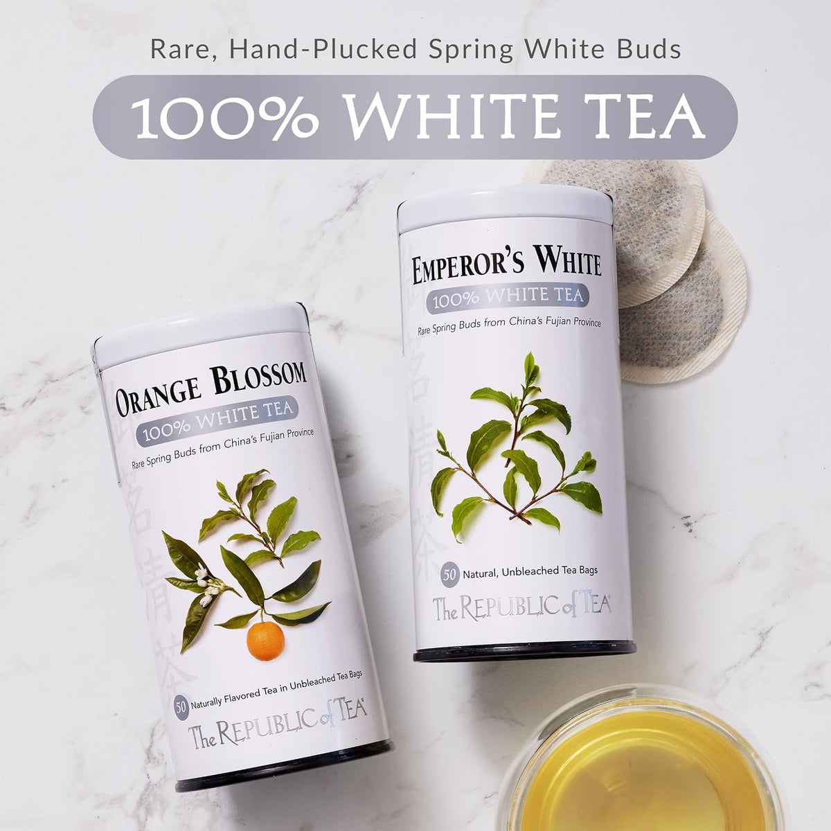 Ginger Peach 100% White Tea, Low Caffeine, 50 Count