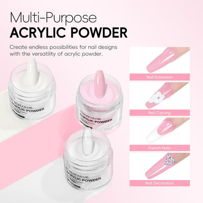 Acrylic Nail Kit for Beginners, Clear White Pink 15g Acrylic Powder and 60ml Liquid Set Brush Forms Professional Nails Kit Acrylic Set Starter Kit DIY Gifts for Women Salon at Home