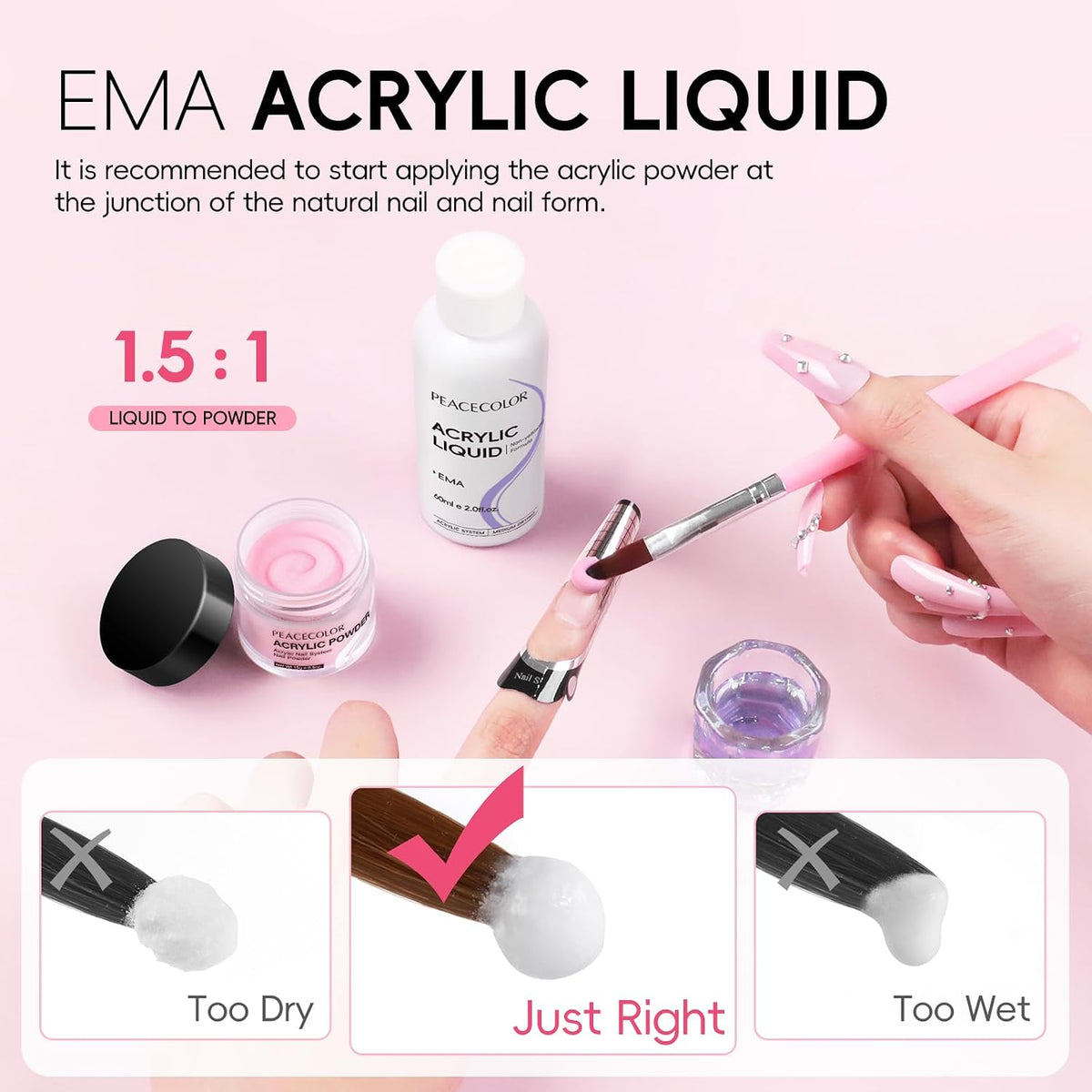 Acrylic Nail Kit for Beginners, Clear White Pink 15g Acrylic Powder and 60ml Liquid Set Brush Forms Professional Nails Kit Acrylic Set Starter Kit DIY Gifts for Women Salon at Home