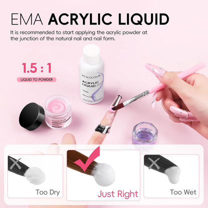 Acrylic Nail Kit for Beginners, Clear White Pink 15g Acrylic Powder and 60ml Liquid Set Brush Forms Professional Nails Kit Acrylic Set Starter Kit DIY Gifts for Women Salon at Home