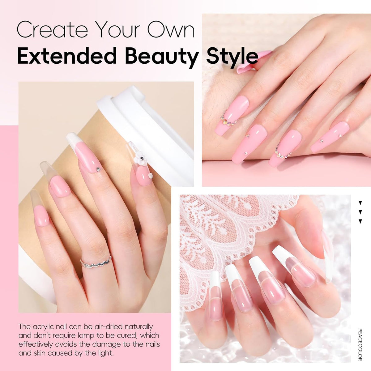 Acrylic Nail Kit for Beginners, Clear White Pink 15g Acrylic Powder and 60ml Liquid Set Brush Forms Professional Nails Kit Acrylic Set Starter Kit DIY Gifts for Women Salon at Home