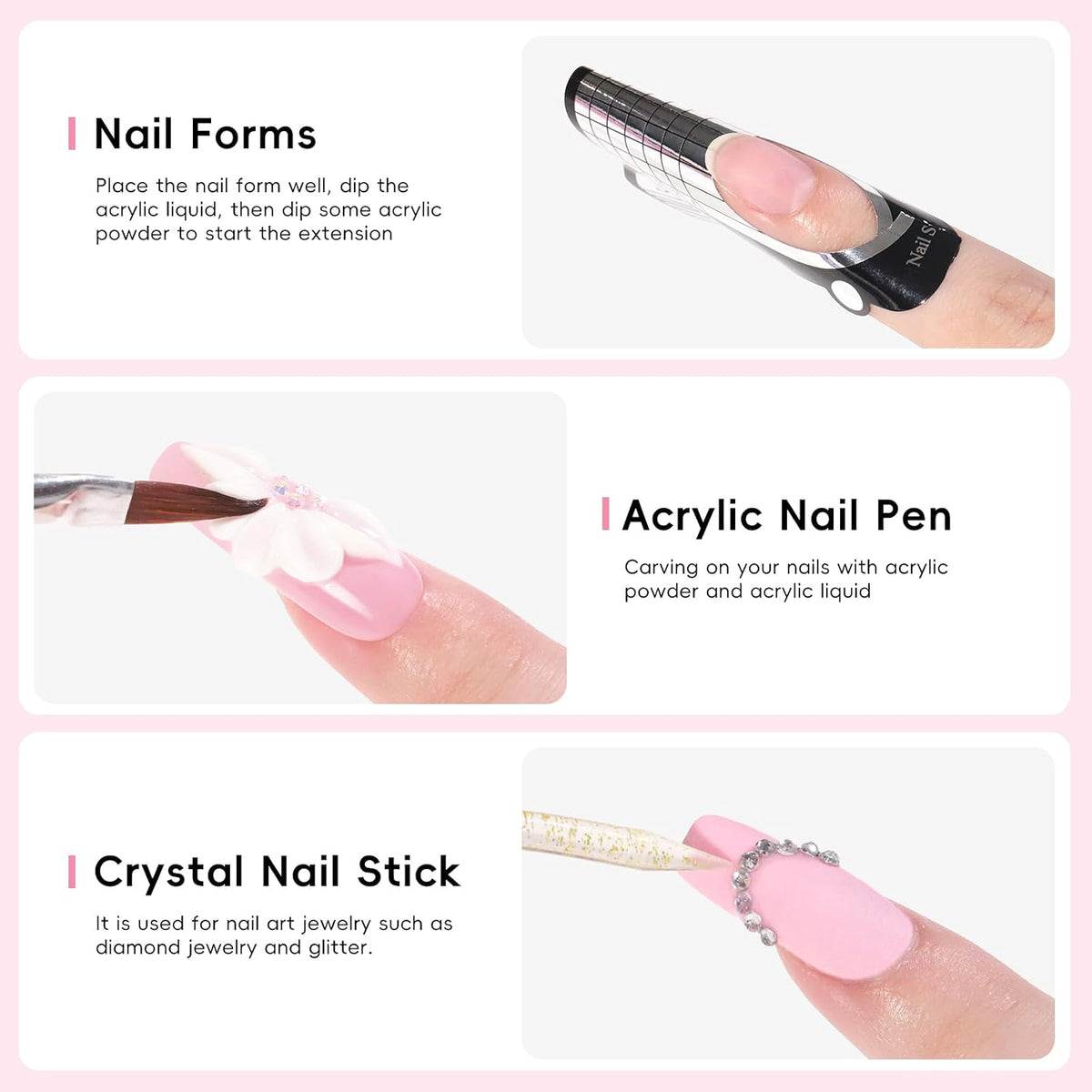 Acrylic Nail Kit for Beginners, Clear White Pink 15g Acrylic Powder and 60ml Liquid Set Brush Forms Professional Nails Kit Acrylic Set Starter Kit DIY Gifts for Women Salon at Home