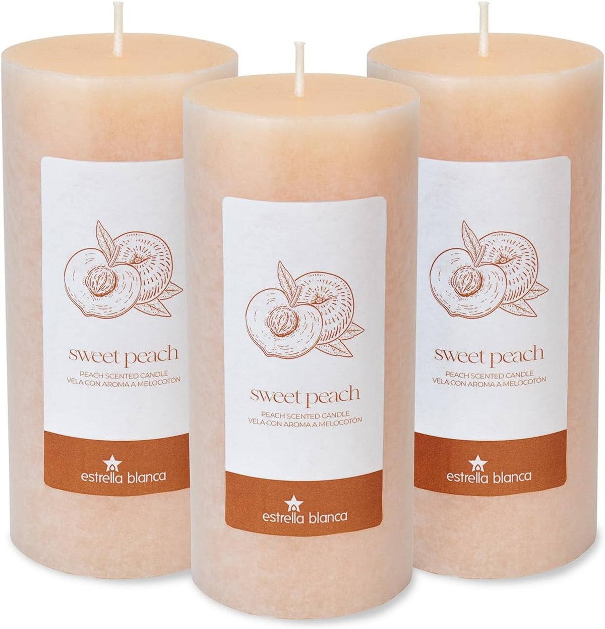 Peach Pillar Candles 3 Pack 3x6 Long Lasting Decor
