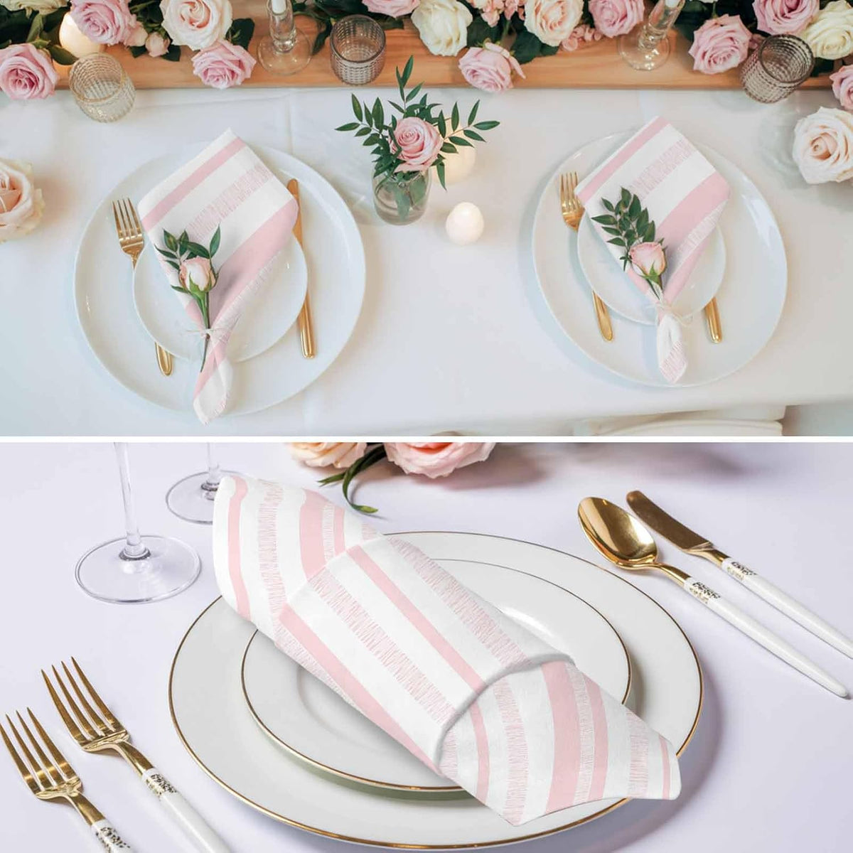 Pastel Pink Stripe Cloth Napkins Set of 4 Modern Minimalist Geometric Vertical Bands Napkins Cloth Washable Reusable Soft Napkin for Birthday Party Wedding Dining Table Decorations 20x20 Inch