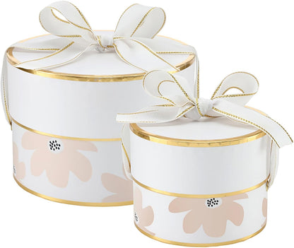 Gift Wrap Co. Nested Gift Box 2-Piece Set Round Designer Boxes with Lids, Large and Small, Pink Floral