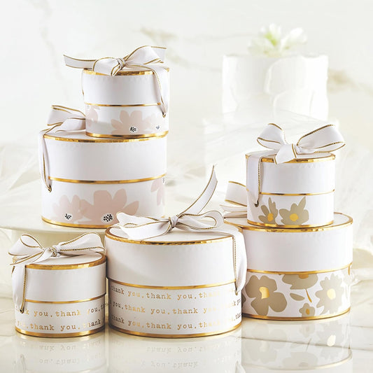 Gift Wrap Co. Nested Gift Box 2-Piece Set Round Designer Boxes with Lids, Large and Small, Pink Floral