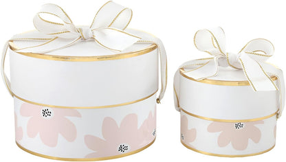 Gift Wrap Co. Nested Gift Box 2-Piece Set Round Designer Boxes with Lids, Large and Small, Pink Floral