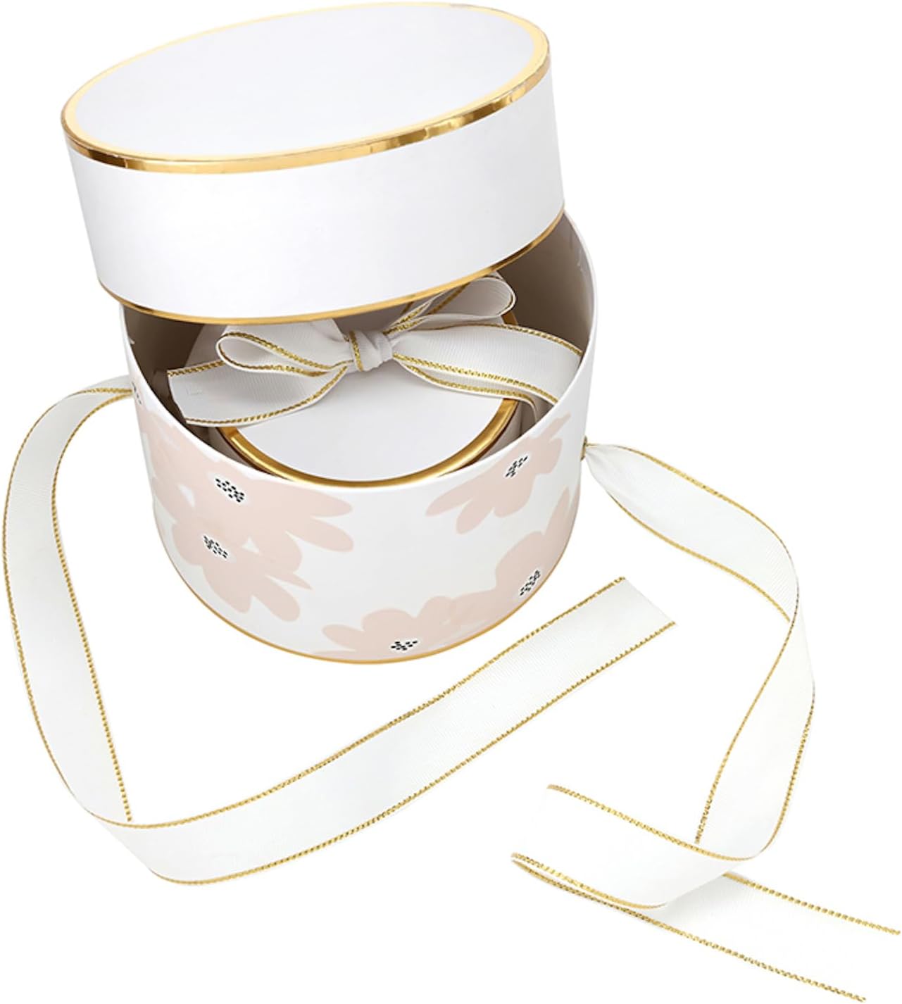 Gift Wrap Co. Nested Gift Box 2-Piece Set Round Designer Boxes with Lids, Large and Small, Pink Floral