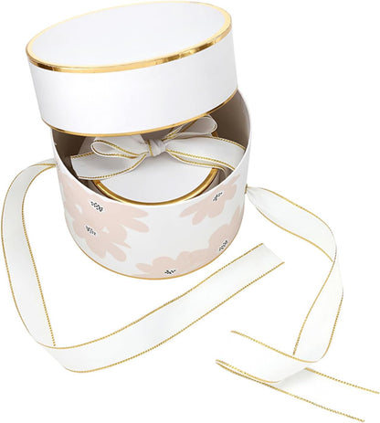 Gift Wrap Co. Nested Gift Box 2-Piece Set Round Designer Boxes with Lids, Large and Small, Pink Floral