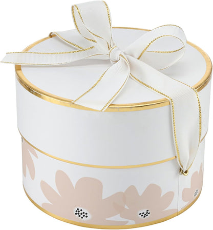 Gift Wrap Co. Nested Gift Box 2-Piece Set Round Designer Boxes with Lids, Large and Small, Pink Floral
