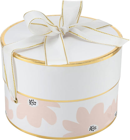 Gift Wrap Co. Nested Gift Box 2-Piece Set Round Designer Boxes with Lids, Large and Small, Pink Floral