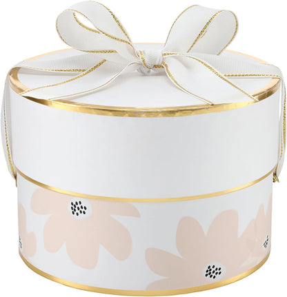 Gift Wrap Co. Nested Gift Box 2-Piece Set Round Designer Boxes with Lids, Large and Small, Pink Floral