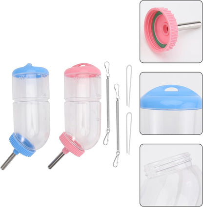 2Pcs Pet Water Drinking Feeder Fountain for Rabbits Guinea Pigs Hamsters Small Animals Pink Blue Practical Animal Water Bottle Random Color