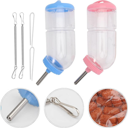 2Pcs Pet Water Drinking Feeder Fountain for Rabbits Guinea Pigs Hamsters Small Animals Pink Blue Practical Animal Water Bottle Random Color
