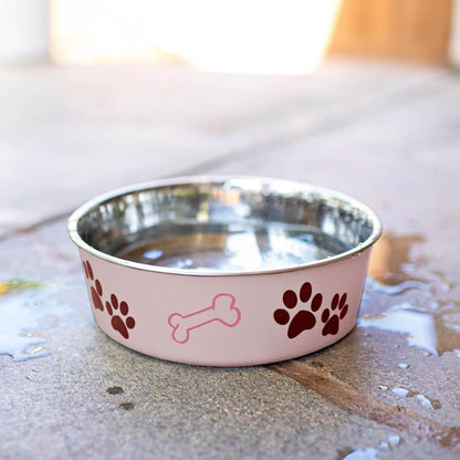 Loving Pets Bella Dog Bowls- Stainless Steel Dog & Cat Bowls - Spill Proof Dog Food Bowl, Cat Bowl, Puppy Essentials & Pet Supplies Great for Home & Travel (Medium 20-35 lbs, Paparazzi Pink)