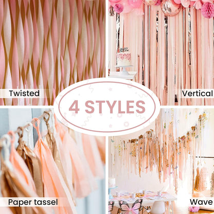 Rose Gold Crepe Paper 6pcs 492 FT Baby Metallic Pink Streamers