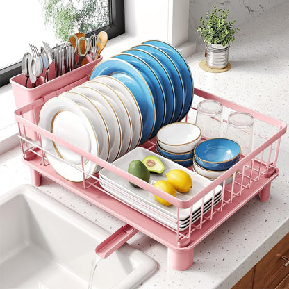 Dish Drying Rack for Small Kitchen Counter, 12.9" W x 16.9" L, Pink