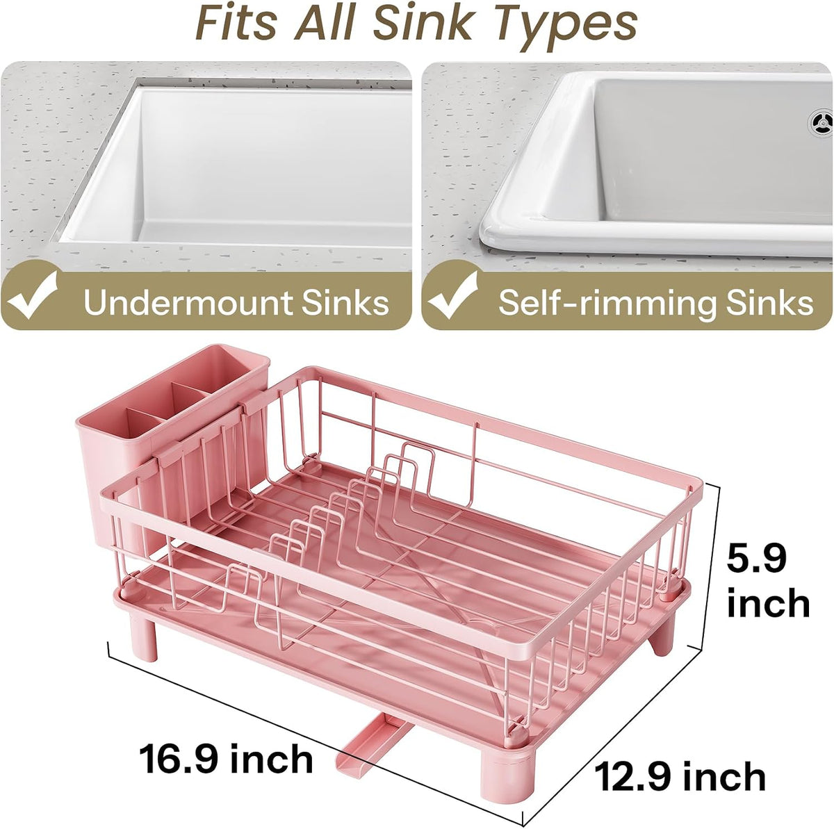 Dish Drying Rack for Small Kitchen Counter, 12.9" W x 16.9" L, Pink