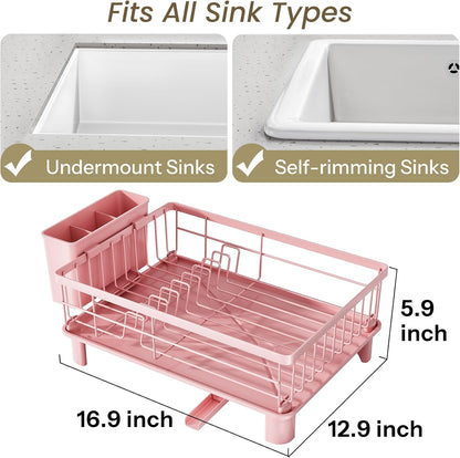 Dish Drying Rack for Small Kitchen Counter, 12.9" W x 16.9" L, Pink