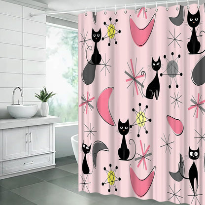 Mid Century Modern Pink Shower Curtain for Bathroom,70x70(WxH) Inches