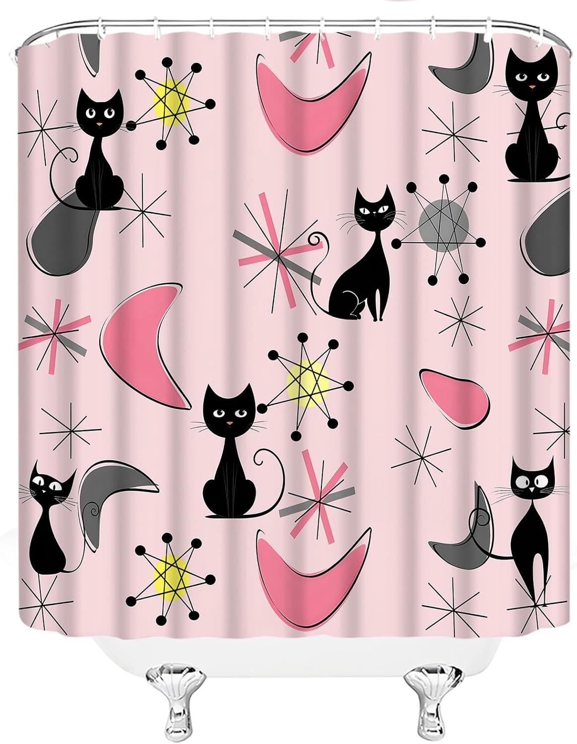 Mid Century Modern Pink Shower Curtain for Bathroom,70x70(WxH) Inches