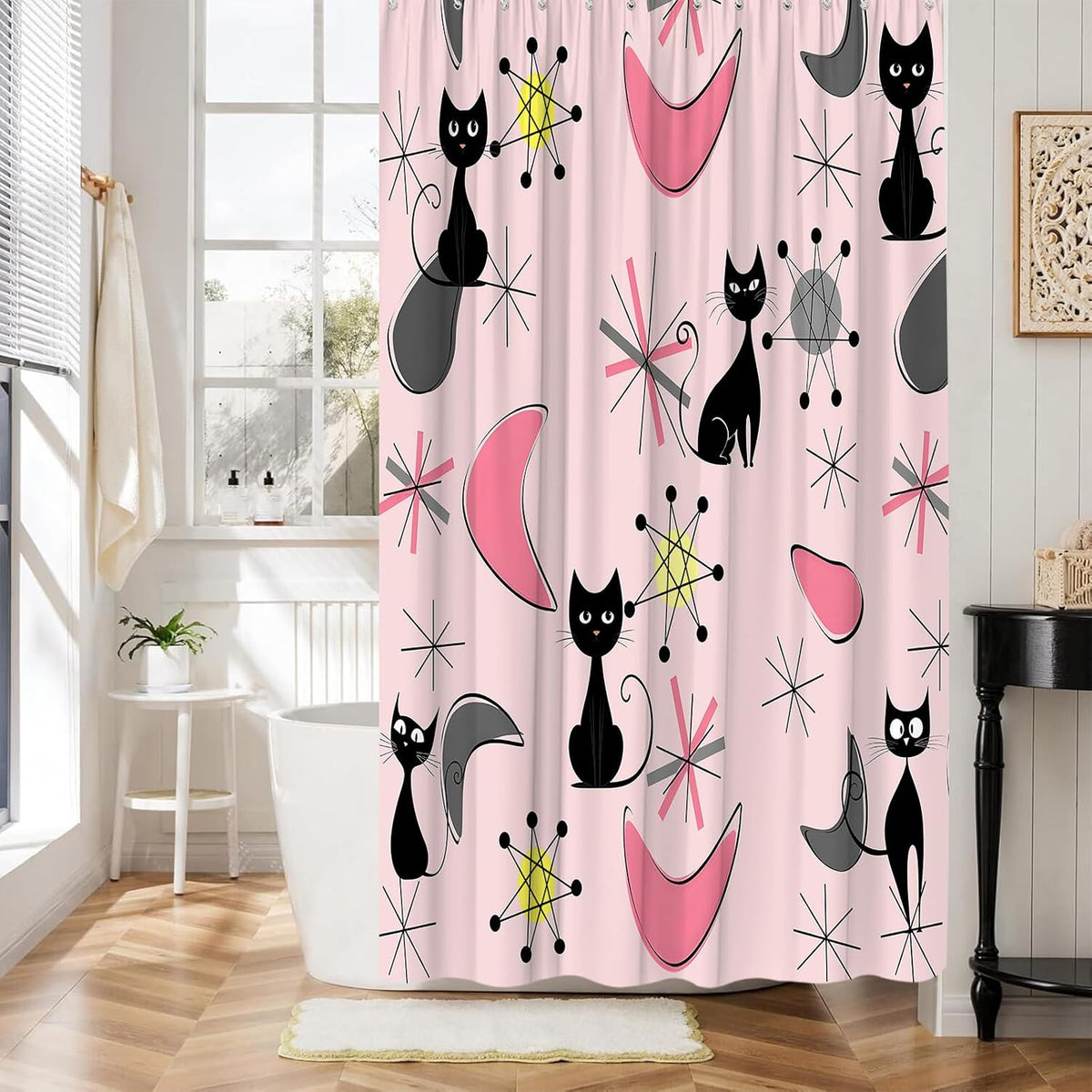 Mid Century Modern Pink Shower Curtain for Bathroom,70x70(WxH) Inches