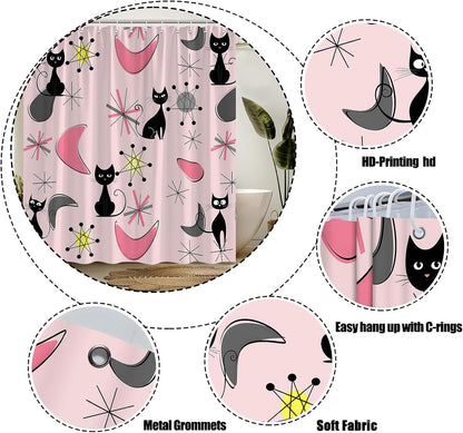 Mid Century Modern Pink Shower Curtain for Bathroom,70x70(WxH) Inches