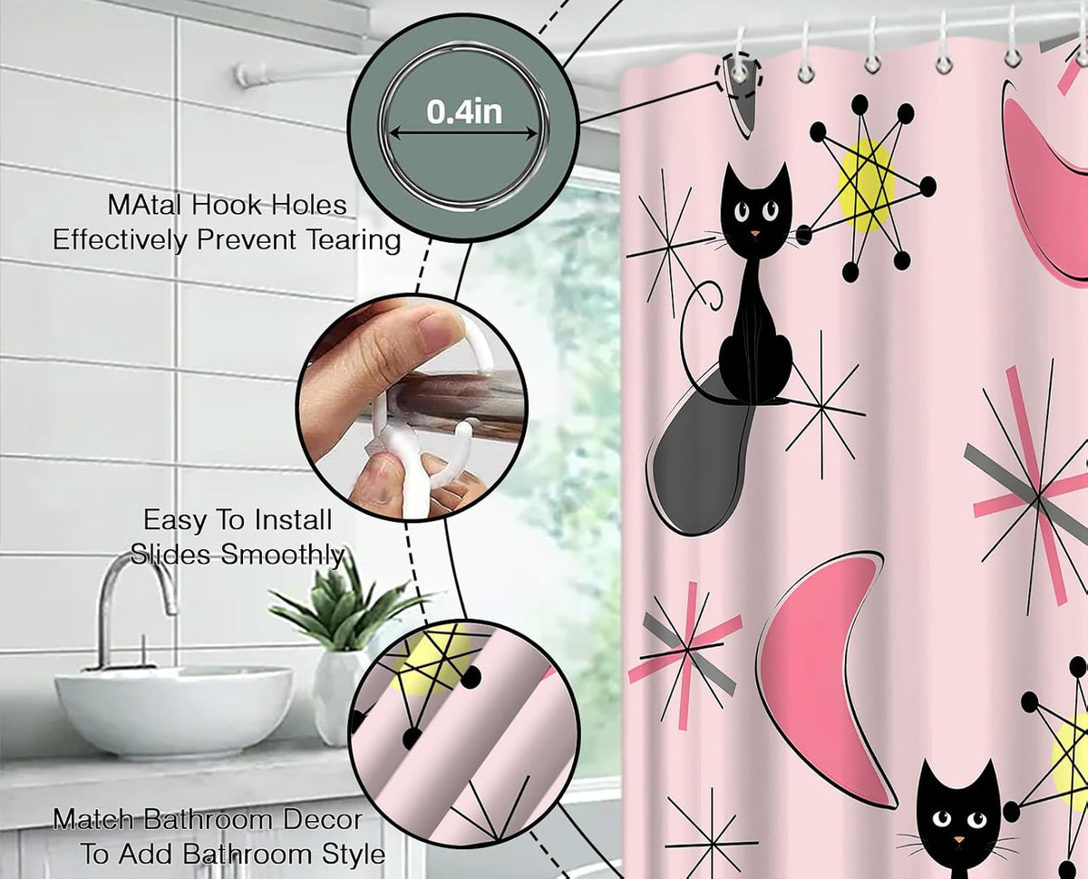 Mid Century Modern Pink Shower Curtain for Bathroom,70x70(WxH) Inches