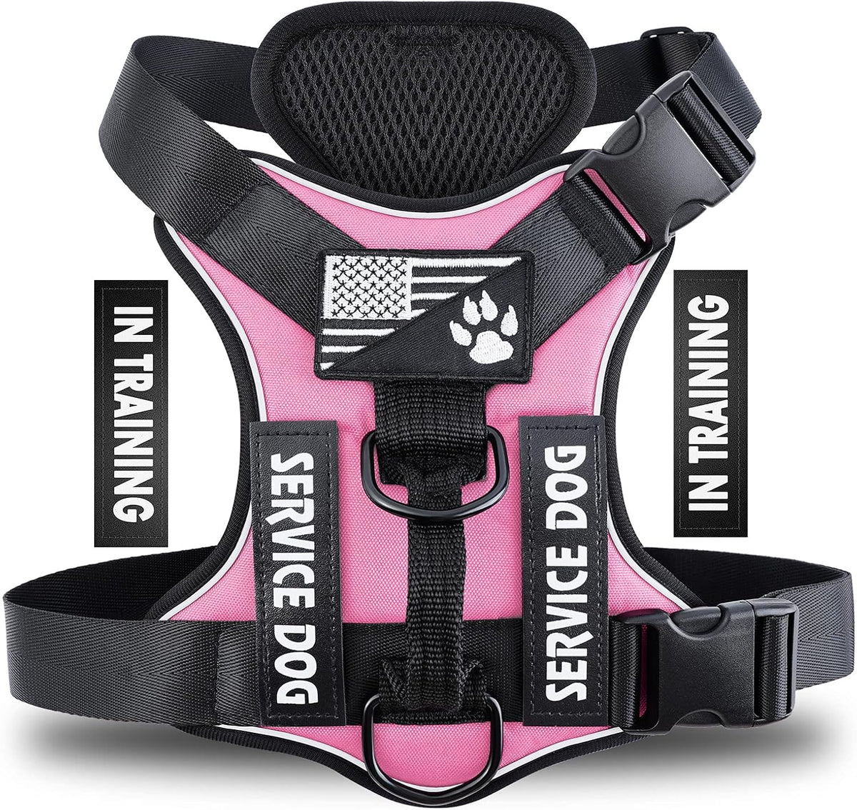 Service Dog Harness, Reflective Dog Vest Harness with 5 PCS Patches, Adjustable Soft Oxford Pet Harness, Inner Layer Mesh, Easy to Control for Dogs