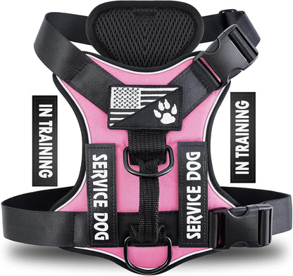Service Dog Harness, Reflective Dog Vest Harness with 5 PCS Patches, Adjustable Soft Oxford Pet Harness, Inner Layer Mesh, Easy to Control for Dogs