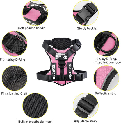 Service Dog Harness, Reflective Dog Vest Harness with 5 PCS Patches, Adjustable Soft Oxford Pet Harness, Inner Layer Mesh, Easy to Control for Dogs
