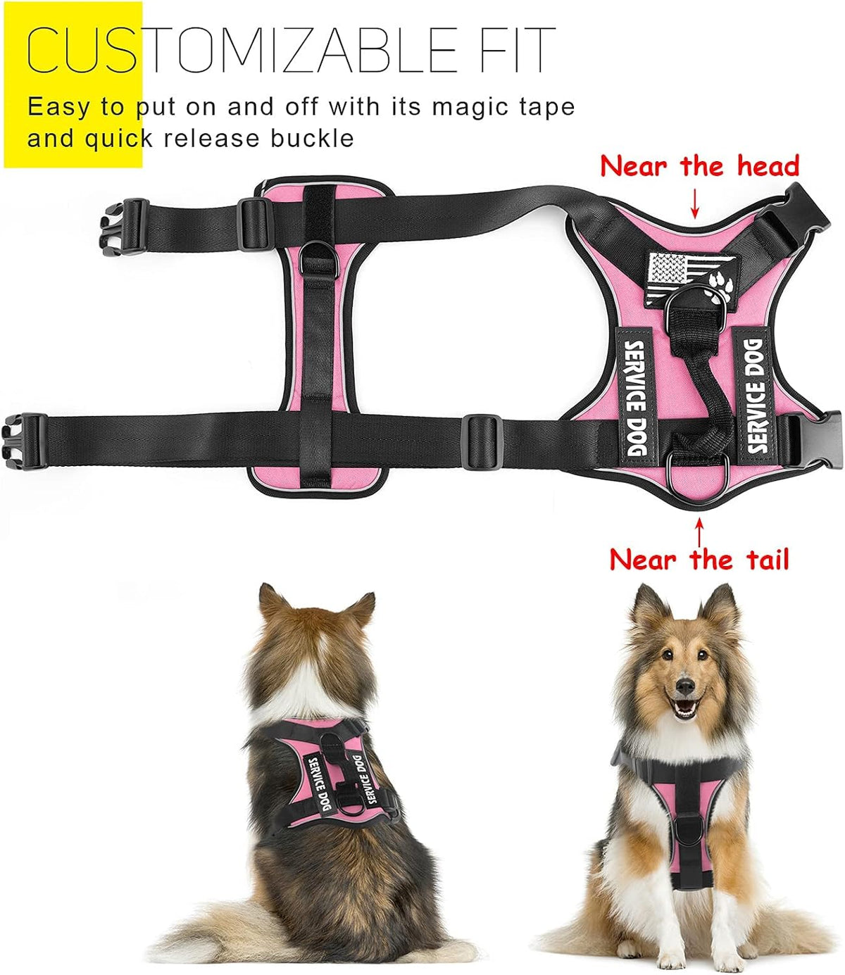 Service Dog Harness, Reflective Dog Vest Harness with 5 PCS Patches, Adjustable Soft Oxford Pet Harness, Inner Layer Mesh, Easy to Control for Dogs