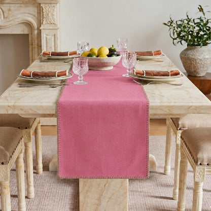 LFH HOME Cotton Rich Table Runner with Blanket Stitch,18 x 72 Inch Decorative Farmhouse Dining Table Runner, Washable Table Decor for Kitchen,Dining Room,Coffee Table,Buffet & Holiday Decor,Baby Pink