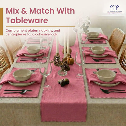 LFH HOME Cotton Rich Table Runner with Blanket Stitch,18 x 72 Inch Decorative Farmhouse Dining Table Runner, Washable Table Decor for Kitchen,Dining Room,Coffee Table,Buffet & Holiday Decor,Baby Pink
