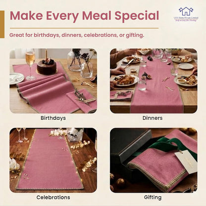 LFH HOME Cotton Rich Table Runner with Blanket Stitch,18 x 72 Inch Decorative Farmhouse Dining Table Runner, Washable Table Decor for Kitchen,Dining Room,Coffee Table,Buffet & Holiday Decor,Baby Pink