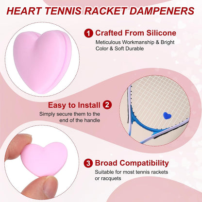 Tennis Dampener, Heart Silicone Tennis Racket Dampeners Racket Shock Absorber to Reduce Vibration Soft