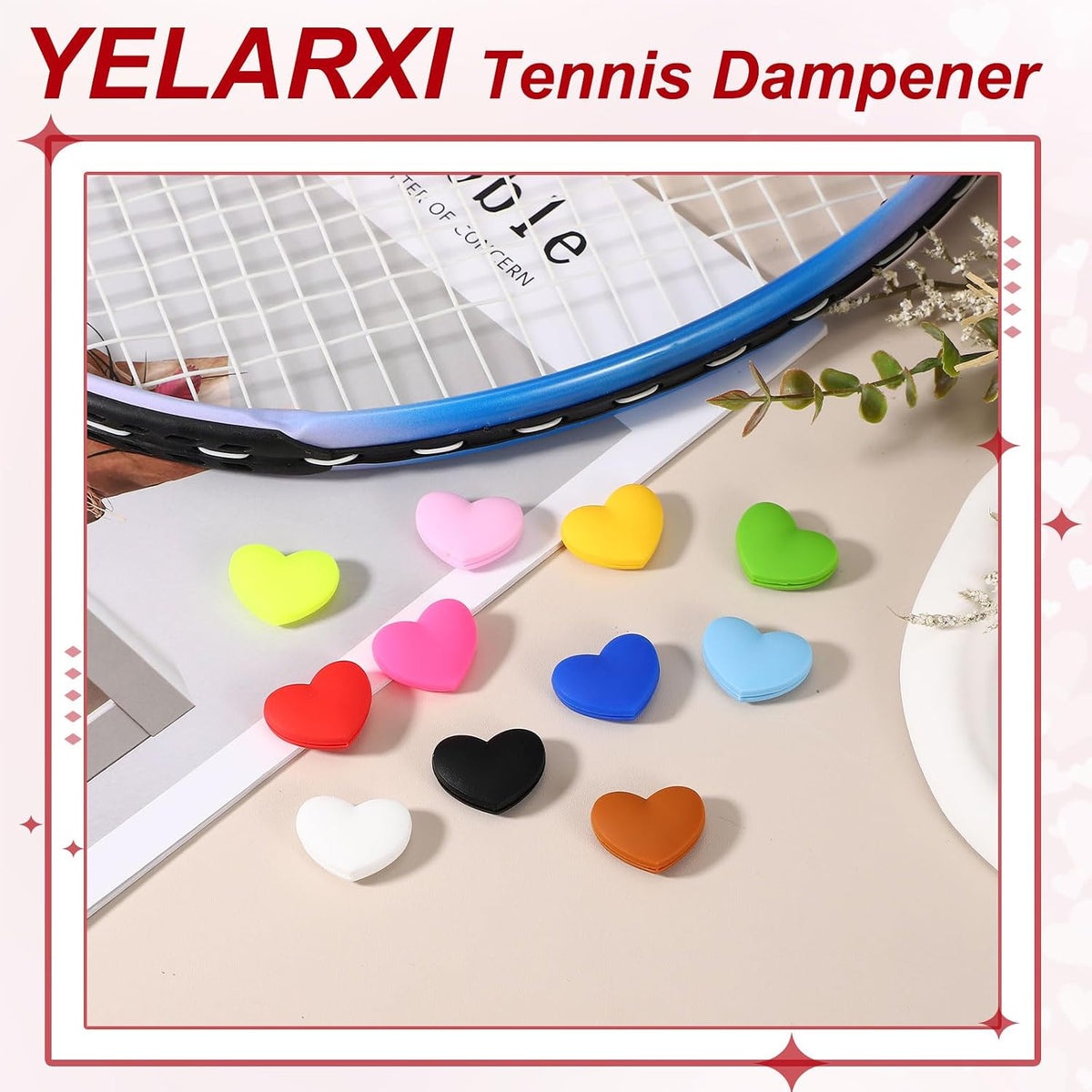Tennis Dampener, Heart Silicone Tennis Racket Dampeners Racket Shock Absorber to Reduce Vibration Soft