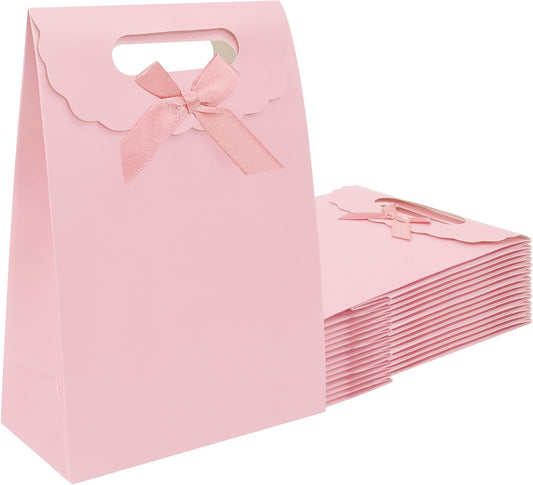 gift bags with handles medium size 7×4×10 inch 16pcs for gift wrap birthday,party favor,wedding,anniversary (pink)