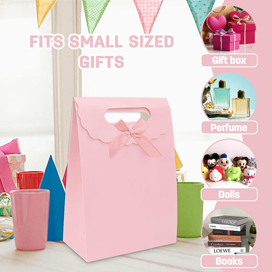 gift bags with handles medium size 7×4×10 inch 16pcs for gift wrap birthday,party favor,wedding,anniversary (pink)