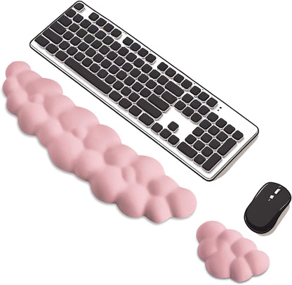 Keyboard Wrist Rest Mouse Wrist Support Set, Cloud Keybroad Wrist Rest Pad with Non-Slip PU Base, Memory Foam Wrist Rest for Pain Relief Computer Laptop Gaming Home Office, Pink
