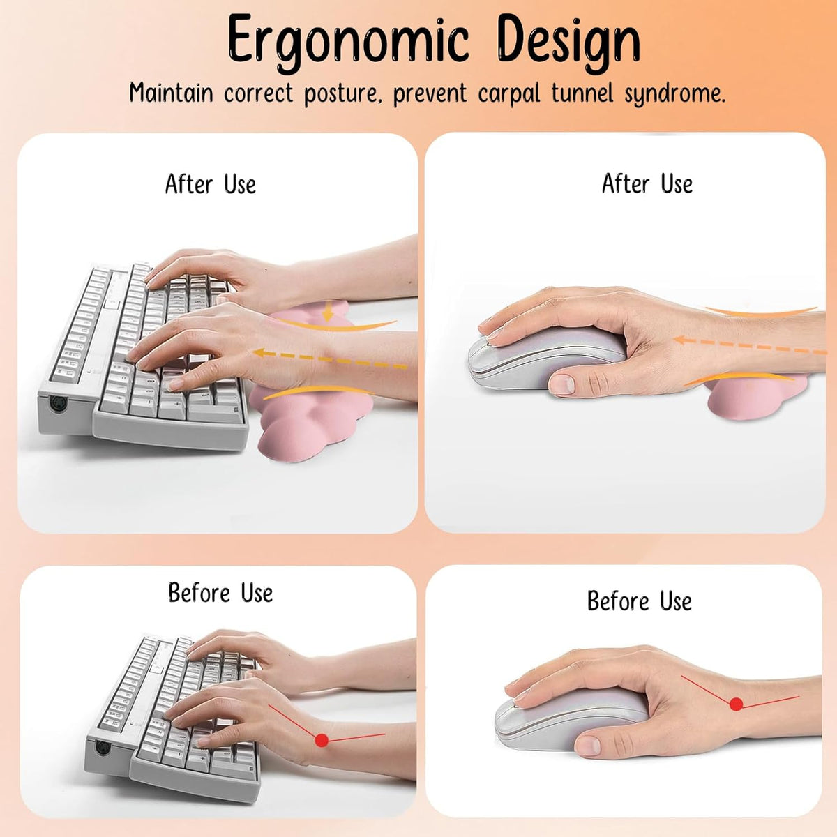 Keyboard Wrist Rest Mouse Wrist Support Set, Cloud Keybroad Wrist Rest Pad with Non-Slip PU Base, Memory Foam Wrist Rest for Pain Relief Computer Laptop Gaming Home Office, Pink