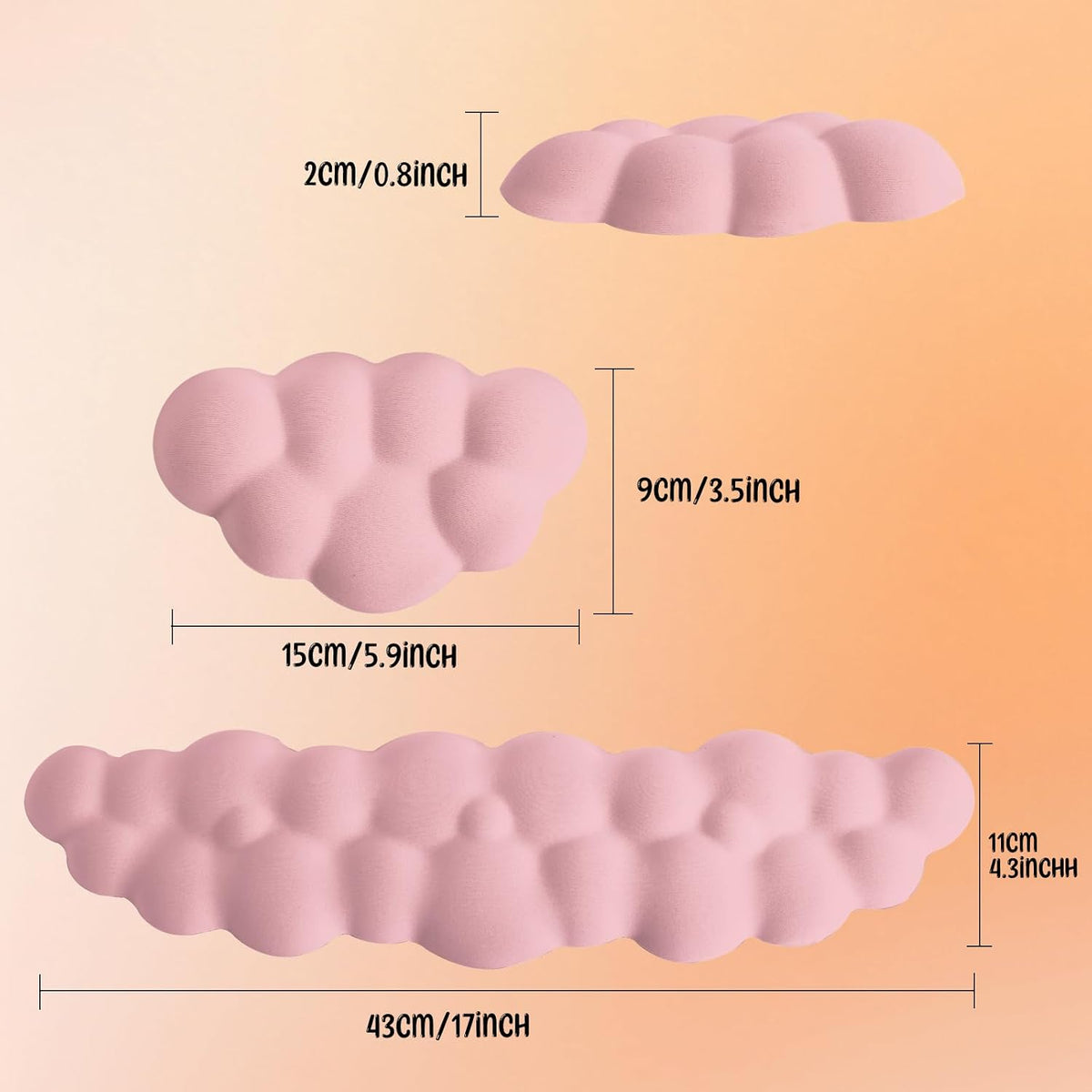 Keyboard Wrist Rest Mouse Wrist Support Set, Cloud Keybroad Wrist Rest Pad with Non-Slip PU Base, Memory Foam Wrist Rest for Pain Relief Computer Laptop Gaming Home Office, Pink