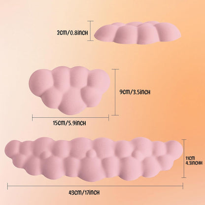Keyboard Wrist Rest Mouse Wrist Support Set, Cloud Keybroad Wrist Rest Pad with Non-Slip PU Base, Memory Foam Wrist Rest for Pain Relief Computer Laptop Gaming Home Office, Pink