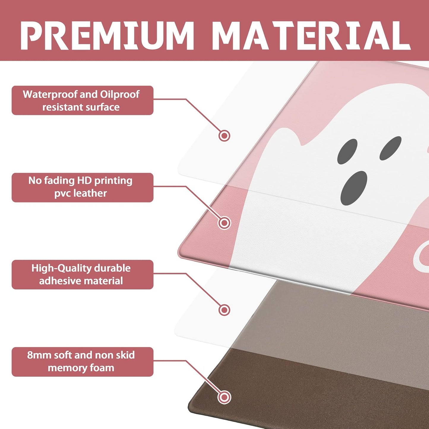 Pink Ghosts Boo Halloween Kitchen Rugs and Mats Set of 2 Spooky Halloween Kitchen Decor Cute Anti Fatigue Cushioned Kitchen Floor Mats Non Slip Waterproof Standing Mat for Laundry Office