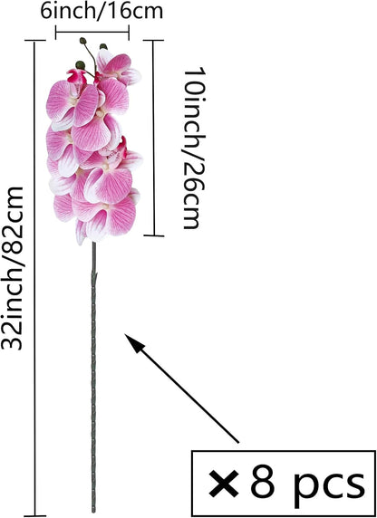 8 Pcs Artificial Phalaenopsis Flowers 32 Inch Artificial Orchid Flowers Fake Flowers Stem Plants for Home Décor (Pink)